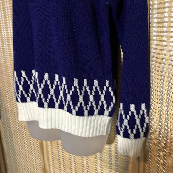 JC Penney Vintage 1970s Blue White Striped Mock Turtleneck Knit Sweater Medium - Picture 5 of 16